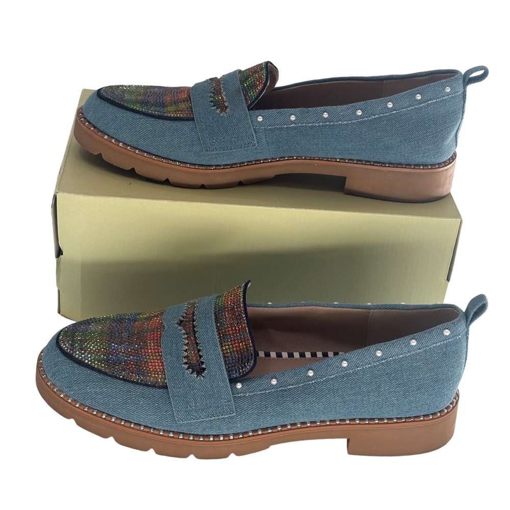 Betsy Johnson Loafers Haillee Denim Rhinestone Women‎ Size 10 Blue Rainbow